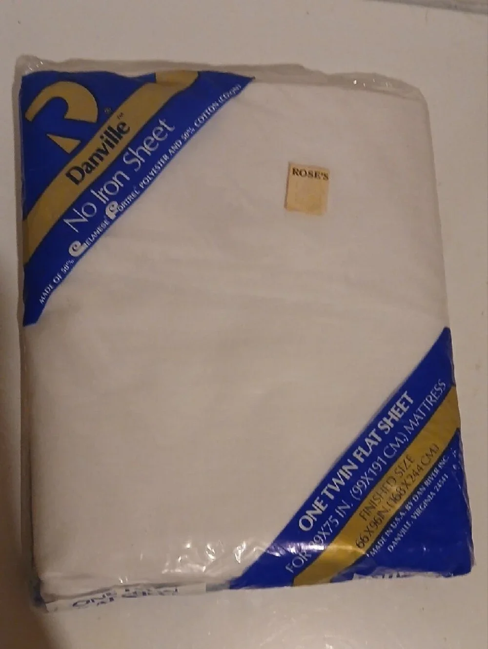 Vintage Dan River White Twin Flat Sheet with Blue Accent Packaging